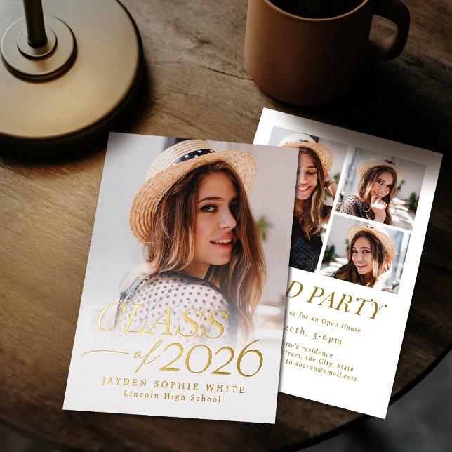 Modern Elegance Class of 2026 Photo Graduation Folieneinladung (Modern Elegance Class of 2026 Photo Graduation Foil Invitation)