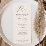 Modern Elegance Cream Wedding Menükarte<br><div class="desc">Simple and elegant wedding menu featuring "Menu" displayed in a modern black script with a cream-colored background or color of your choice. Personalize the ivory wedding menu by adding your names,  wedding date und menu information. Designed to coordinate with our Modern Elegance wedding collection.</div>