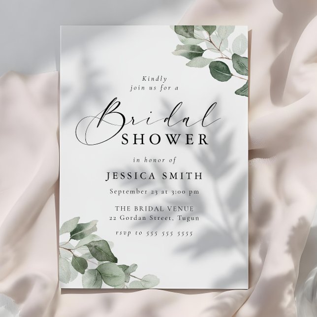 Modern Elegance Green Leaves Bridal Shower Einladung (Von Creator hochgeladen)