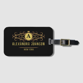 Modern Elegance minimal black Gold monogram Gepäckanhänger