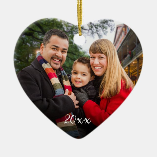 Modern Elegant 2-Sided Family Foto Christmas Keramik Ornament (Vorne)