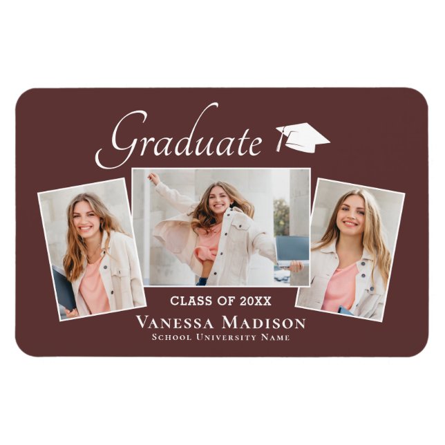 Modern | Elegant 3 Foto Grad Ankündigung Magnet (Horizontal)
