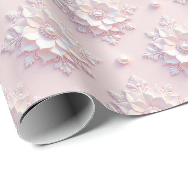 Modern Elegant "3D" Look Wedding Floral Gift Wrap Geschenkpapier (Rolleneckpunkt)