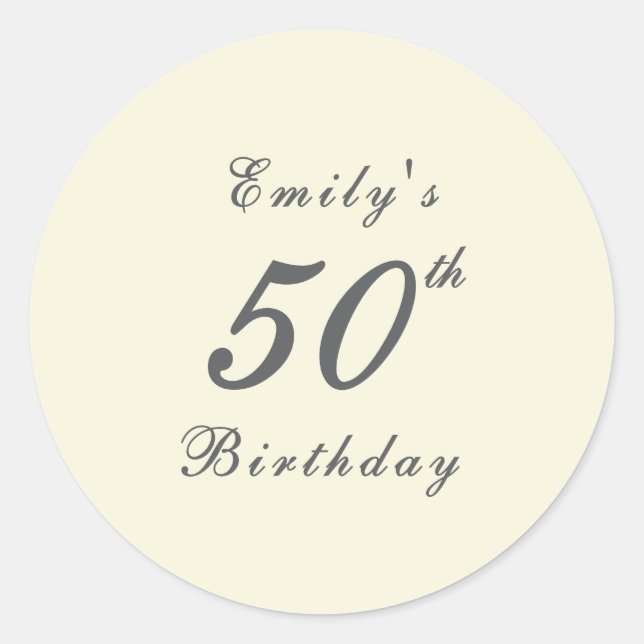 Modern Elegant 50th Birthday Party Runder Aufkleber (Vorderseite)
