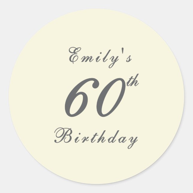 Modern Elegant 60th Birthday Party Runder Aufkleber (Vorderseite)