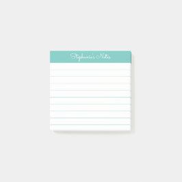 Modern Elegant Aqua Personalized Lined Post-it Klebezettel