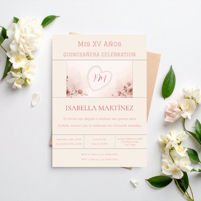 Modern Elegant Bilingual Quinceanera Birthday Einladung (Von Creator hochgeladen)