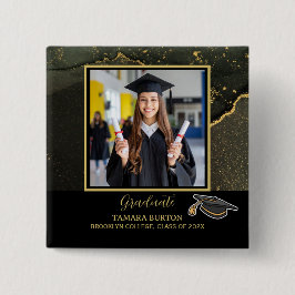 Modern Elegant Black and Gold Graduation photo Button