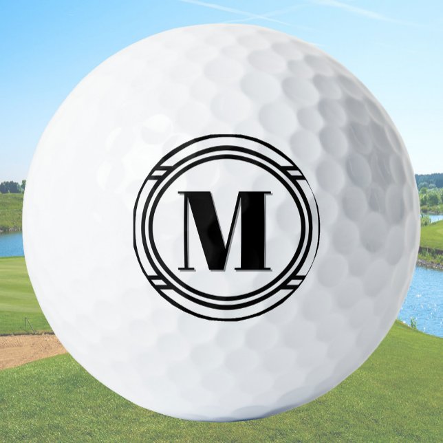 Modern Elegant Black and White Custom Monogram Golfball (Von Creator hochgeladen)