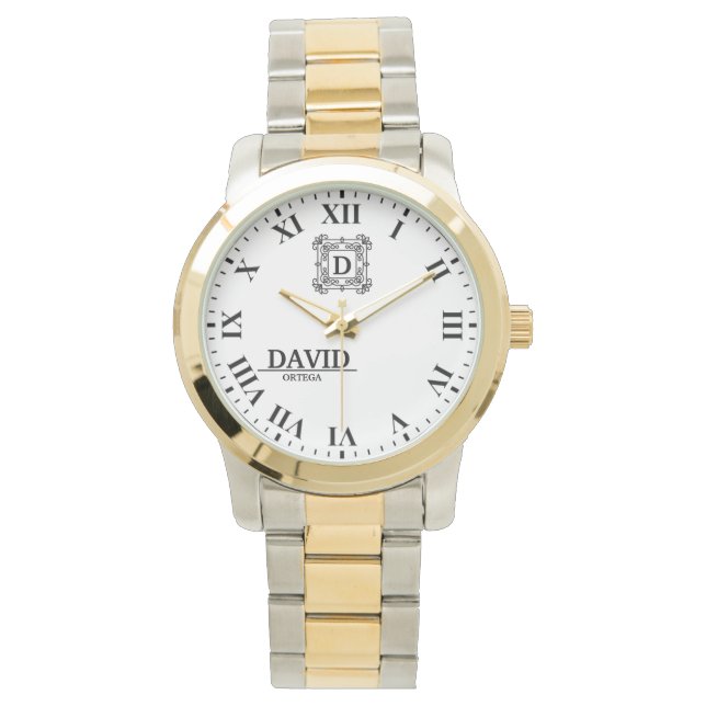 Modern Elegant Black and White Custom Name Armbanduhr (Vorderseite)