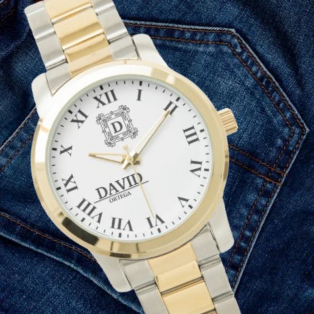 Modern Elegant Black and White Custom Name Armbanduhr (Von Creator hochgeladen)