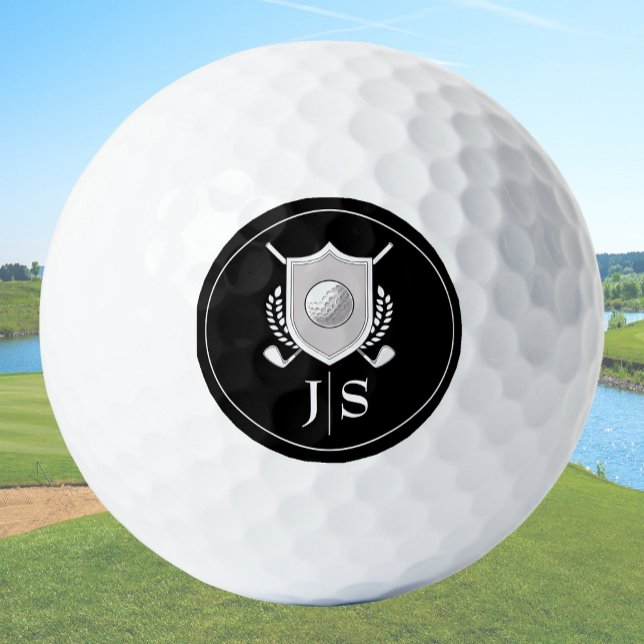 Modern Elegant Black and White Stylish Monogrammed Golfball (Von Creator hochgeladen)