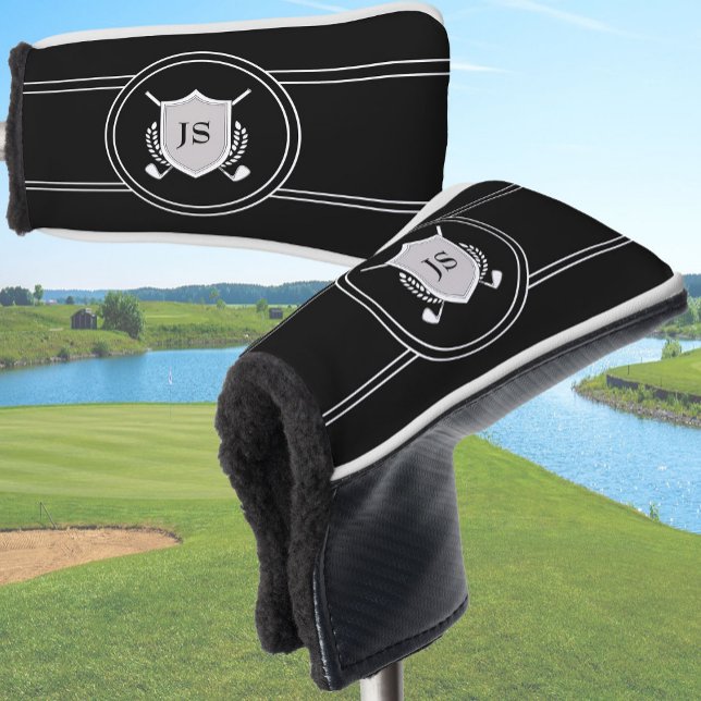 Modern Elegant Black Custom Monogram Golf Headcover (Von Creator hochgeladen)