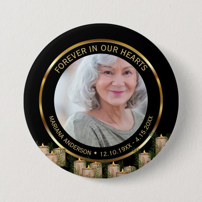 Modern Elegant Black & Gold Candles Memorial  Button (Vorderseite)