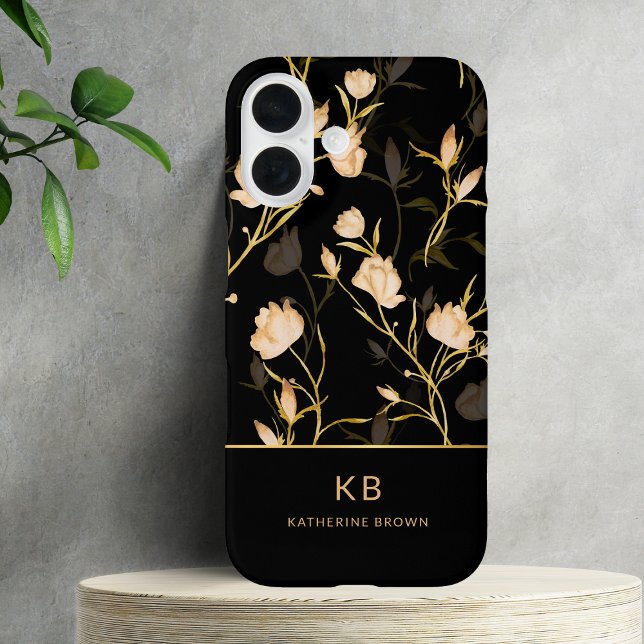 Modern Elegant Black Gold Floral Pattern  Case-Mate iPhone Hülle (Von Creator hochgeladen)