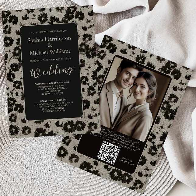 Modern Elegant Black Silver Wedding Invite QR Code Einladung (Von Creator hochgeladen)