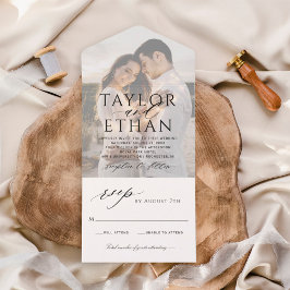 Modern Elegant Black Wedding Photo All In One Einladung