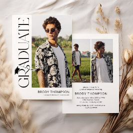 Modern Elegant Black & White 3 Photo Graduation Einladung