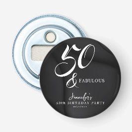 Modern Elegant Black White Fifty Fabulous Birthday Flaschenöffner