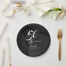 Modern Elegant Black White Fifty Fabulous Birthday Pappteller