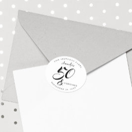Modern Elegant Black White Fifty Fabulous Birthday Runder Aufkleber
