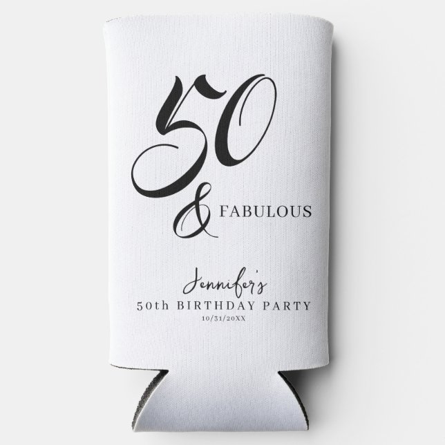 Modern Elegant Black White Fifty Fabulous Birthday Selters Dosenkühler (Vorderseite)
