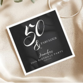 Modern Elegant Black White Fifty Fabulous Birthday Serviette