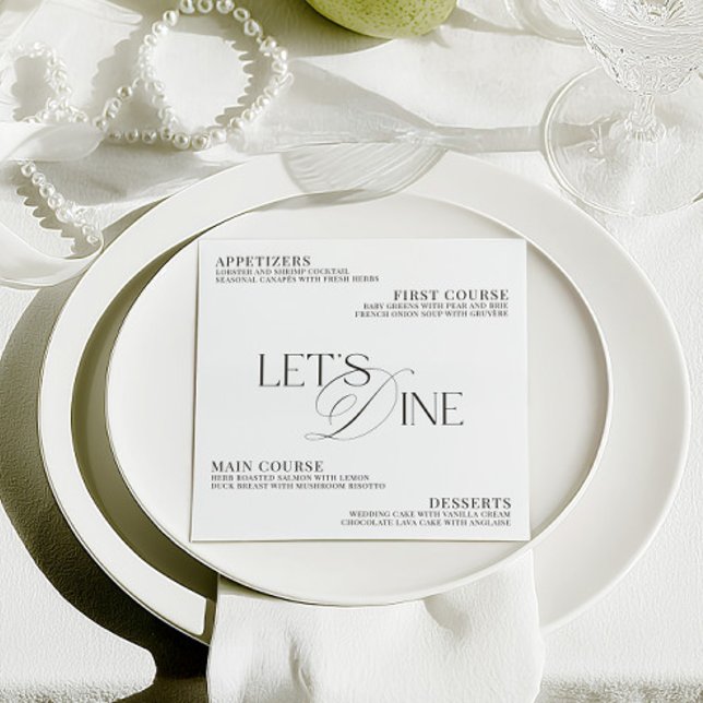 Modern Elegant Black & White Wedding Dinner Menükarte (Modern Elegant Black & White Wedding Dinner Menu)