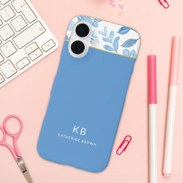 Modern Elegant Blue Floral Pattern  iPhone 16 Hülle