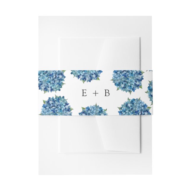Modern Elegant Blue Hydrangeas Wedding Monogram Einladungsbanderole (Vorderseite Beispiel)