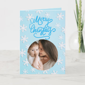 Modern Elegant blue Photo Collage Merry Christmas  Karte