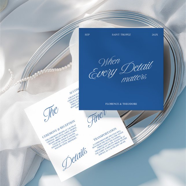 Modern Elegant Blue & White Wedding Details Card Einladung (Modern Elegant Blue & White Wedding Details Card)