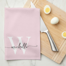 Modern Elegant Blush Pink Monogram Name Script Geschirrtuch