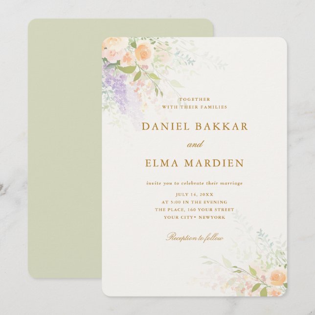Modern Elegant Boho Wildflower Wedding Einladung (Vorne/Hinten)