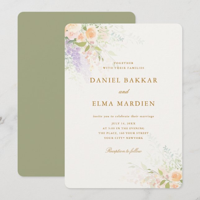 Modern Elegant Boho Wildflower Wedding Einladung (Vorne/Hinten)