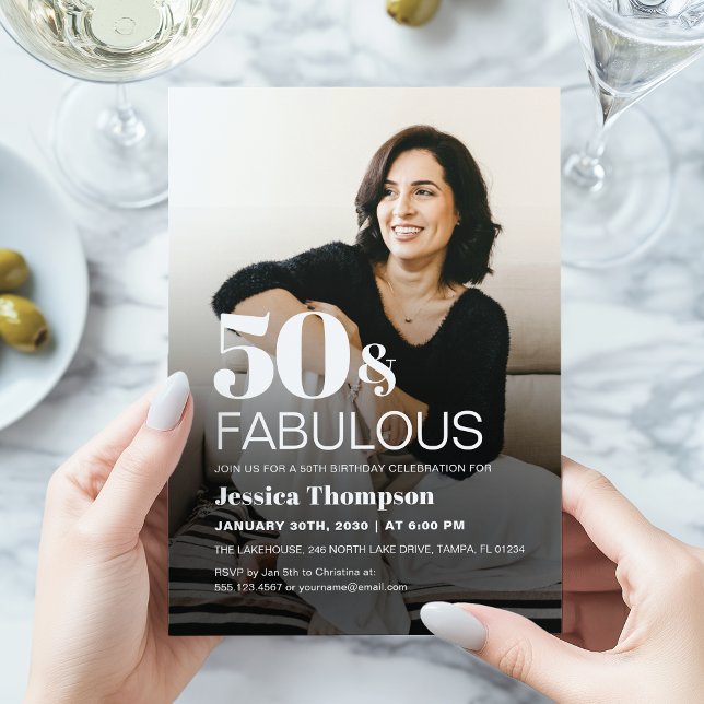 Modern Elegant Bold 50th Birthday Photo Invitation Einladung (Bold and elegant 50 & Fabulous 50th birthday custom photo invitation)