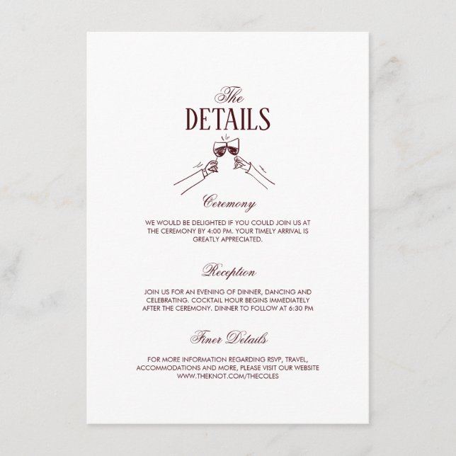 Modern Elegant Burgundy Wedding Details  Begleitkarte (Vorderseite)