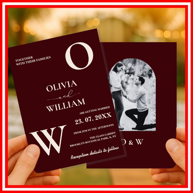 Modern Elegant Burgundy Wedding Photo Einladung (Von Creator hochgeladen)