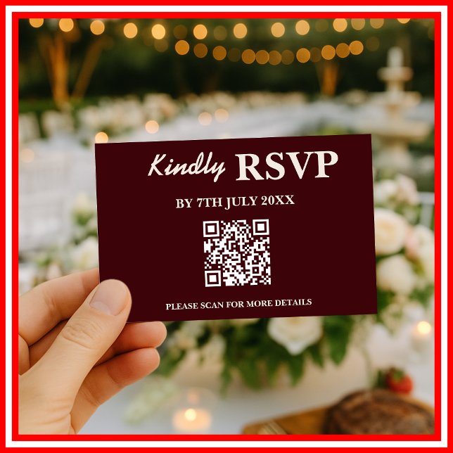 Modern Elegant Burgundy Wedding QR CODE RSVP Karte (Von Creator hochgeladen)