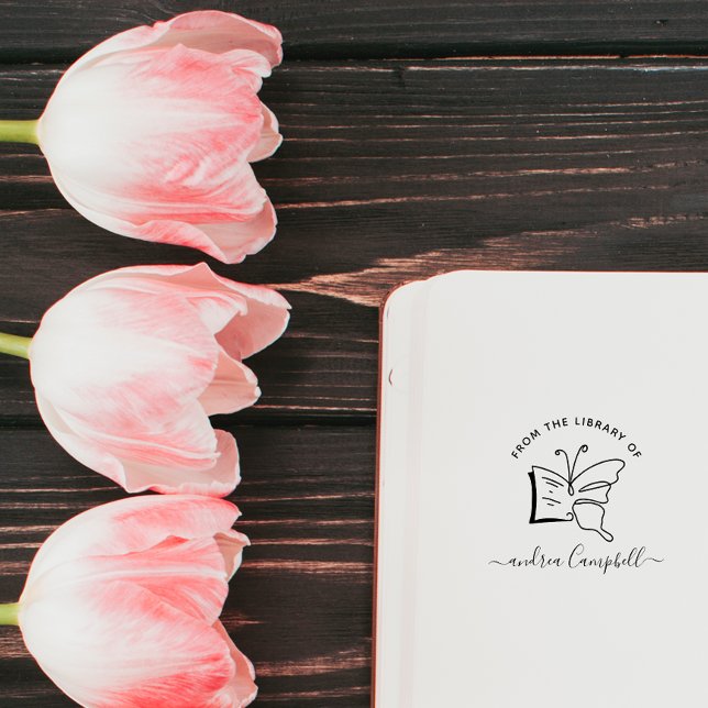 Modern Elegant Butterfly Custom Name Library Book Permastempel (Von Creator hochgeladen)