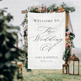 Modern Elegant Calligraphy Wedding Welcome Sign Banner