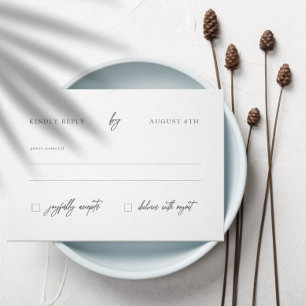 Modern Elegant Calligraphy White Wedding RSVP Karte