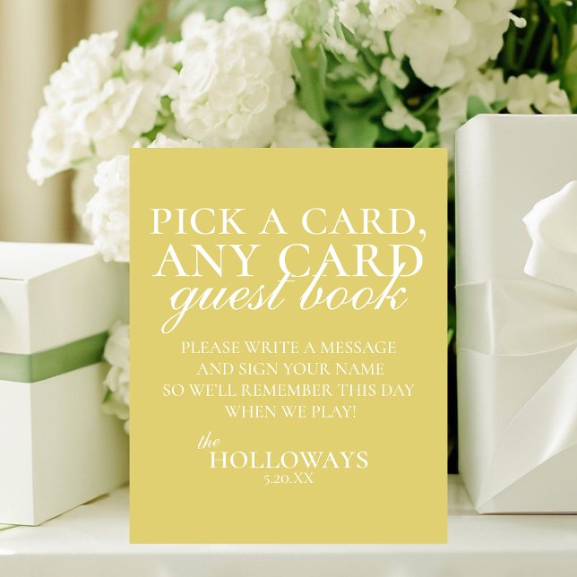 Modern Elegant Chartreuse Playing Card Guest Book Sockelschild (Modern Elegant Chartreuse Playing Card Guest Book Pedestal Sign)