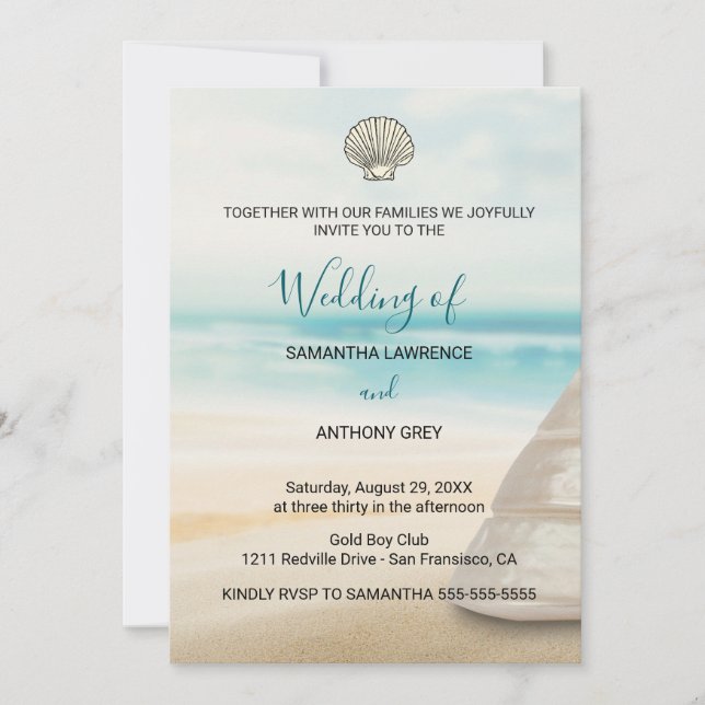 Modern Elegant Coastal Wedding Invitation Einladung (Vorderseite)