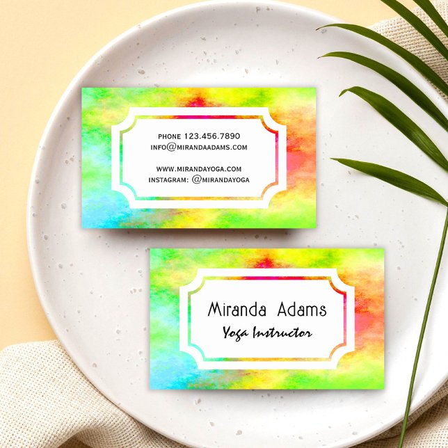 Modern Elegant Colorful Watercolor Yoga Instructor Visitenkarte (Von Creator hochgeladen)