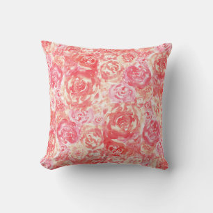 Modern Elegant Coral Pink Watercolor Roses Kissen