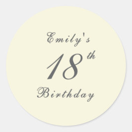 Modern Elegant Cream 18th Birthday Party Runder Aufkleber