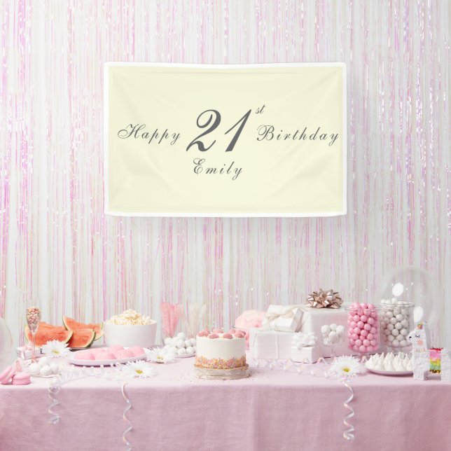 Modern Elegant Cream 21st Birthday Party Banner (Party)