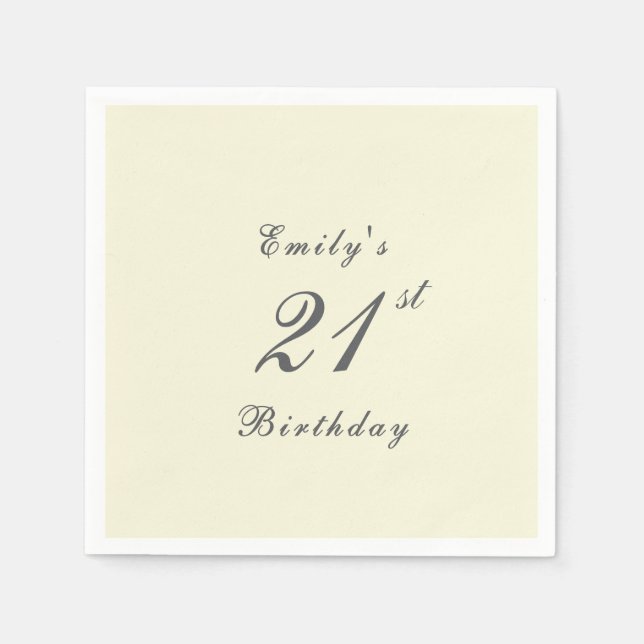 Modern Elegant Cream 21st Birthday Party Paper Serviette (Vorderseite)