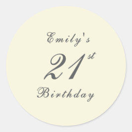Modern Elegant Cream 21st Birthday Party Runder Aufkleber